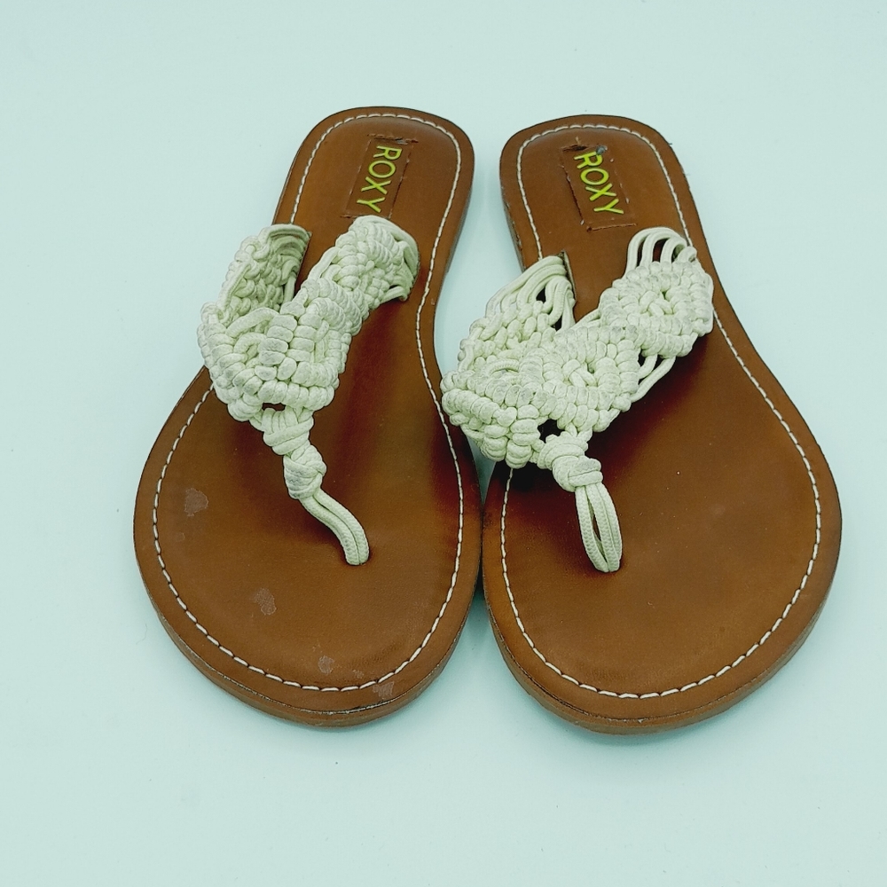 Roxy Mecca Cream Macrame Thong Sandals Women's Size 5